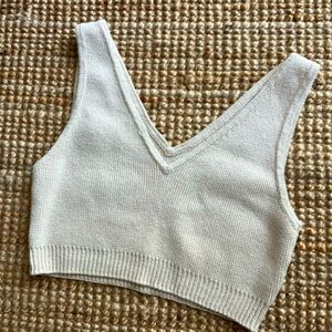 V-Neck Knit Crop Tank Top in Cream